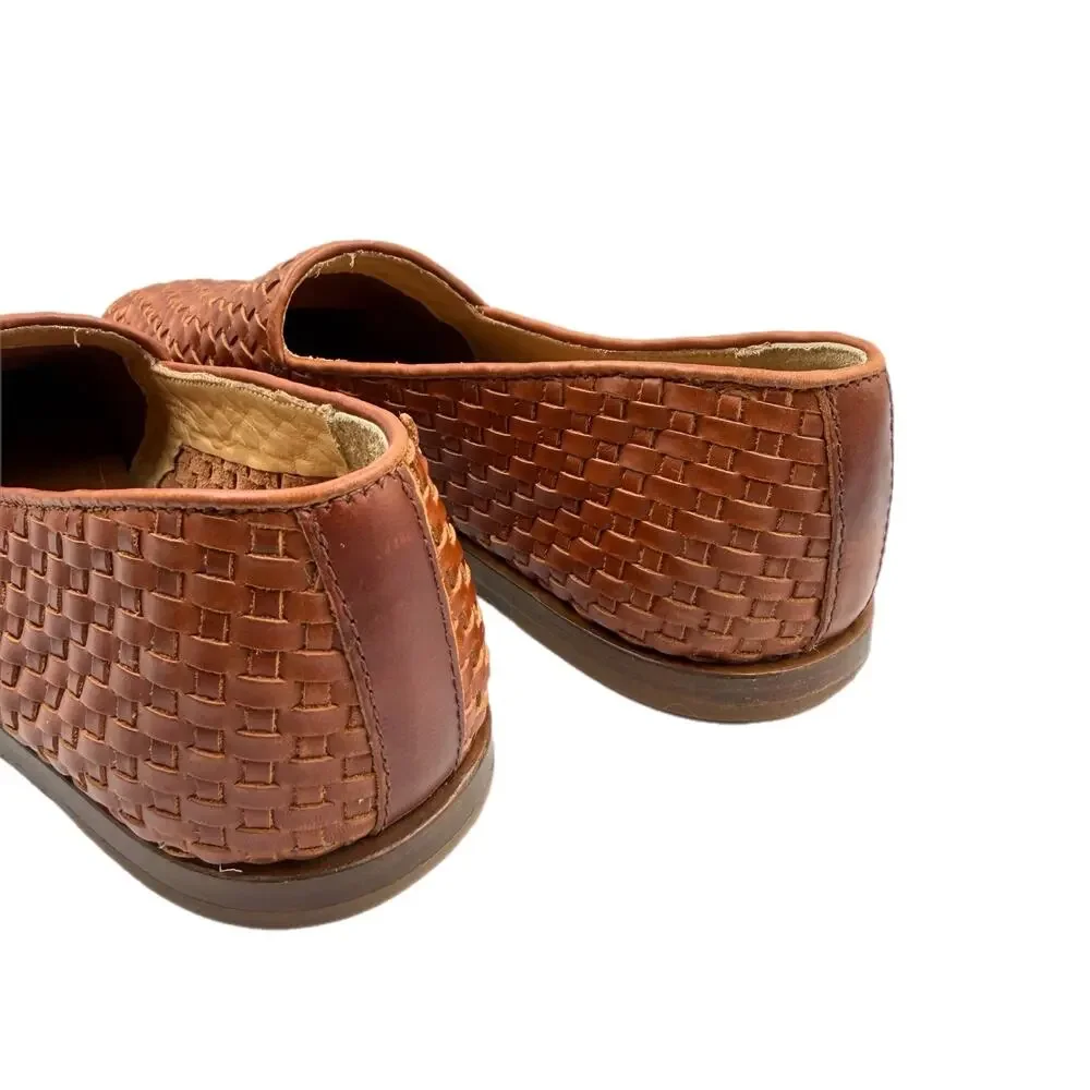 Nisolo Mara Brown Woven Leather Slip-On Casual Comfort Preppy Flat Loafers